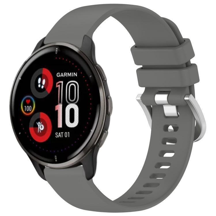 For Garmin Venu 2 Plus Liquid Glossy Silver Buckle Silicone Watch Band(Gray)