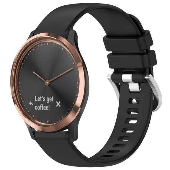 For Garmin Vivomove HR Sport Liquid Glossy Silver Buckle Silicone Watch Band(Black)