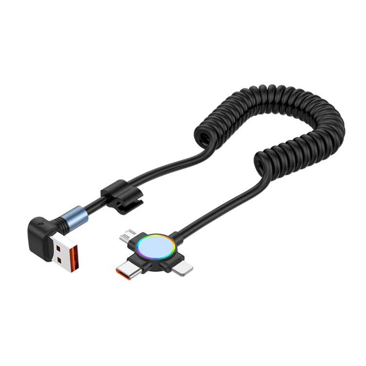 66W 3 in 1 USB to 8 Pin + Micro USB + USB-C / Type-C Fast Charging Elbow Spring Cable(Black)