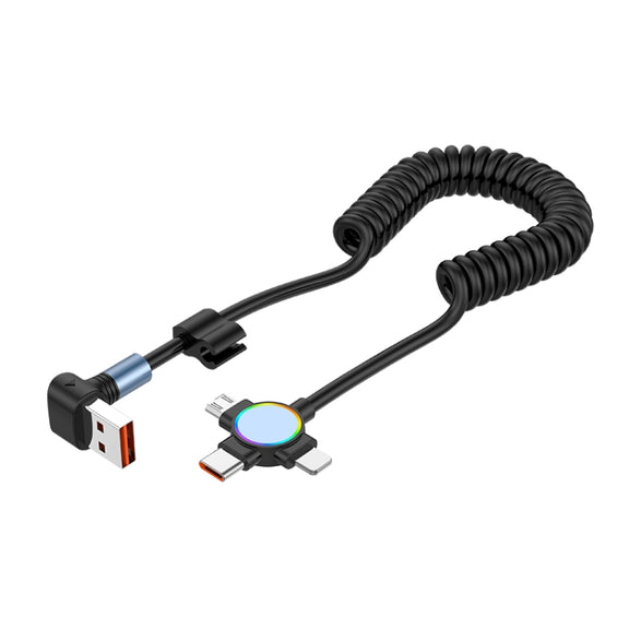 66W 3 in 1 USB to 8 Pin + Micro USB + USB-C / Type-C Fast Charging Elbow Spring Cable(Black)