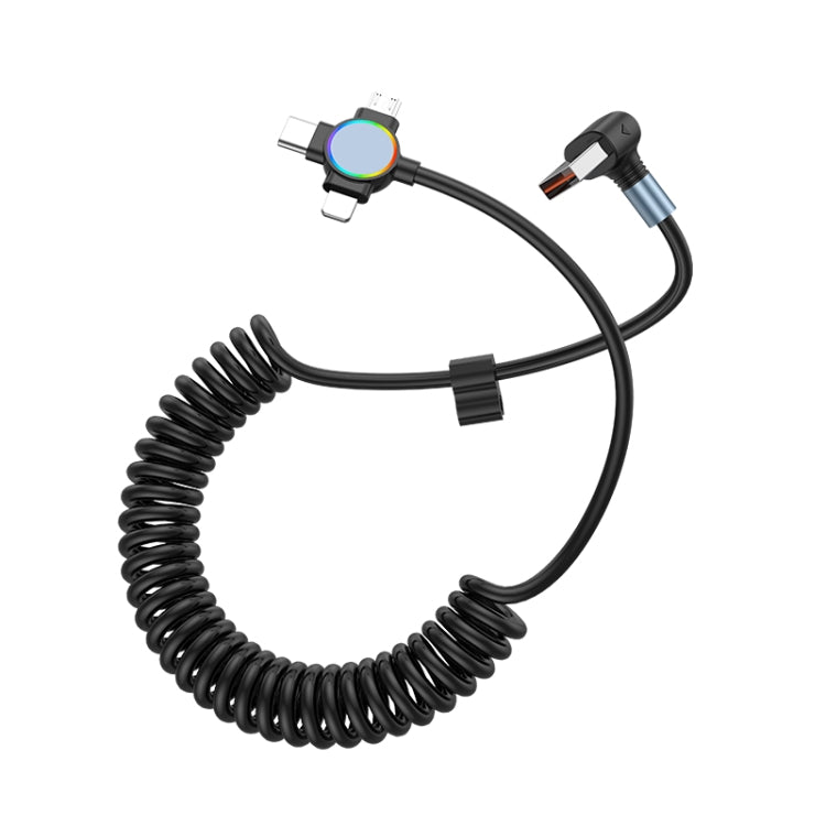 66W 3 in 1 USB to 8 Pin + Micro USB + USB-C / Type-C Fast Charging Elbow Spring Cable(Black)
