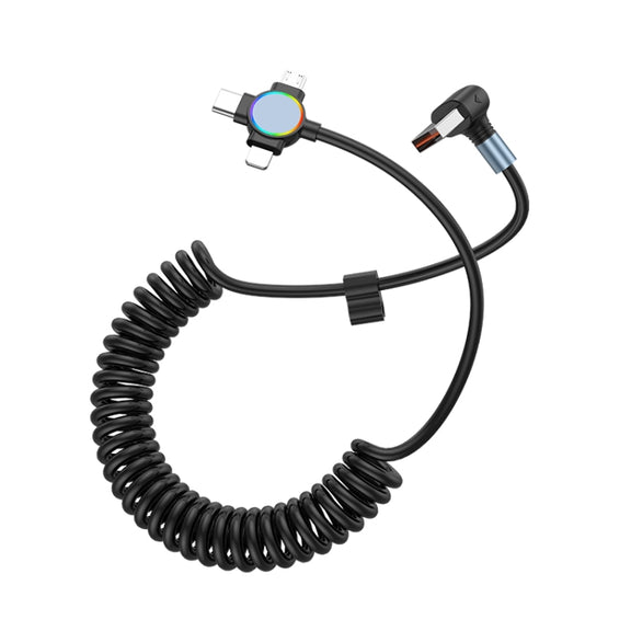 66W 3 in 1 USB to 8 Pin + Micro USB + USB-C / Type-C Fast Charging Elbow Spring Cable(Black)
