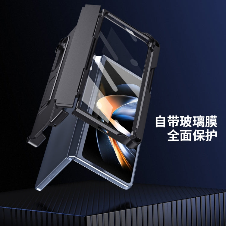 For Samsung Galaxy Z Fold4 Diamond Case-film Integral Hinge Shockproof Phone Case with Pen(Black)