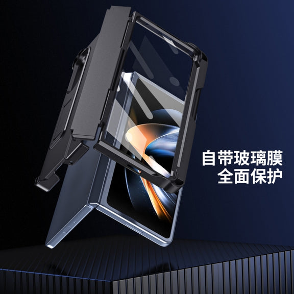 For Samsung Galaxy Z Fold4 Diamond Case-film Integral Hinge Shockproof Phone Case with Pen(Black)