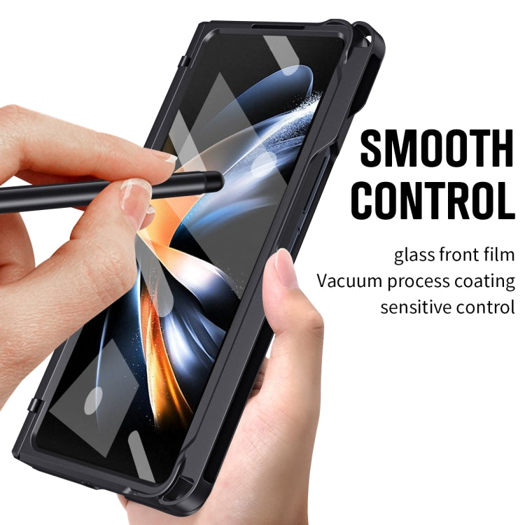 For Samsung Galaxy Z Fold4 Diamond Case-film Integral Hinge Shockproof Phone Case with Pen(Black)