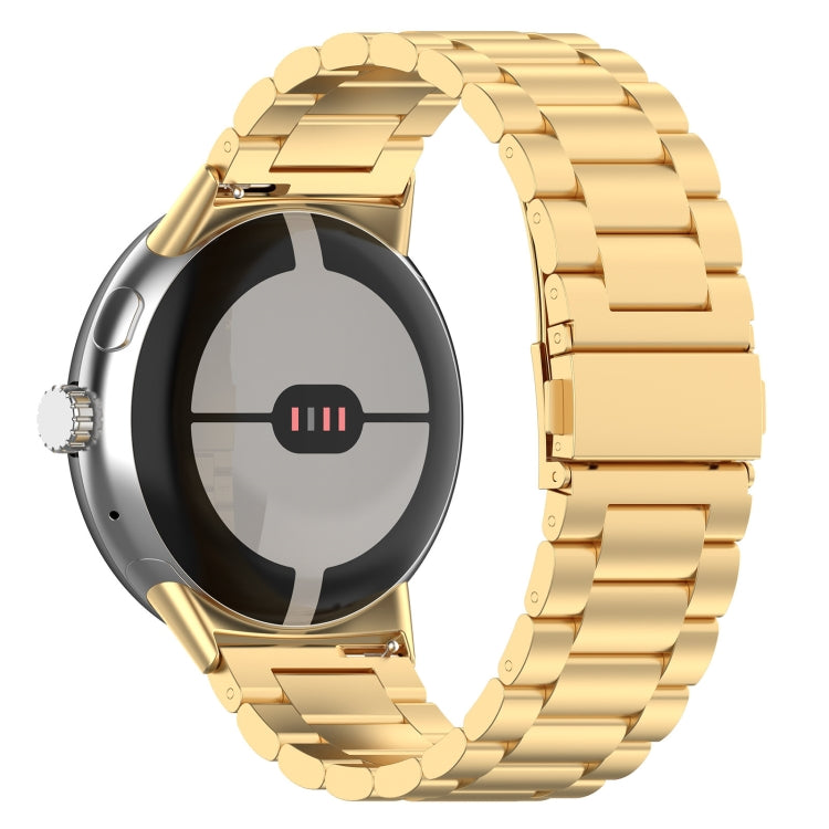 For Google Pixel Watch 2 Three Bead Stainless Steel Metal Watch Band(Gold)