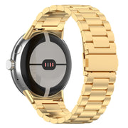 For Google Pixel Watch 2 Three Bead Stainless Steel Metal Watch Band(Gold)