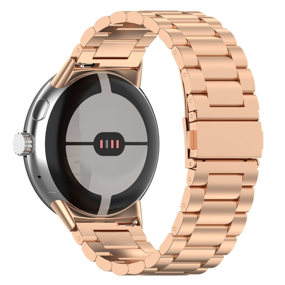 For Google Pixel Watch 2 Three Bead Stainless Steel Metal Watch Band(Rose Gold)