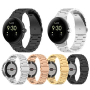 For Google Pixel Watch 2 Three Bead Stainless Steel Metal Watch Band(Black)