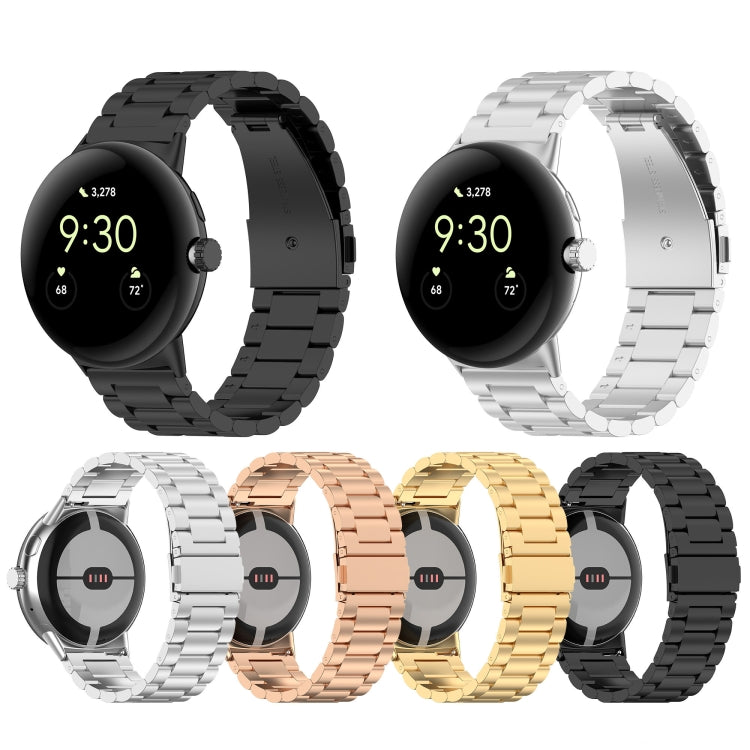 For Google Pixel Watch 2 Three Bead Stainless Steel Metal Watch Band(Gold)