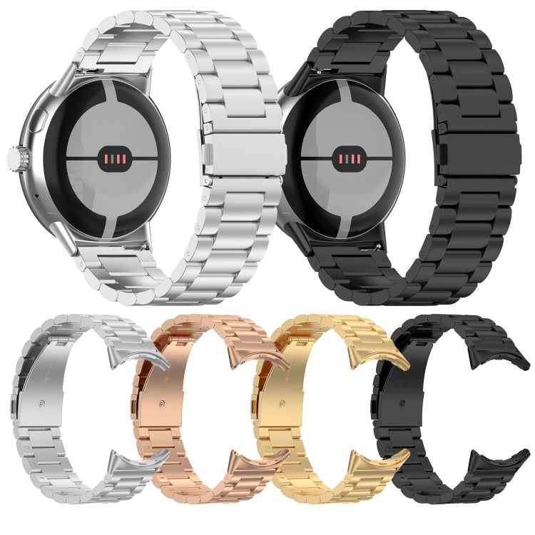 For Google Pixel Watch 2 Three Bead Stainless Steel Metal Watch Band(Black)