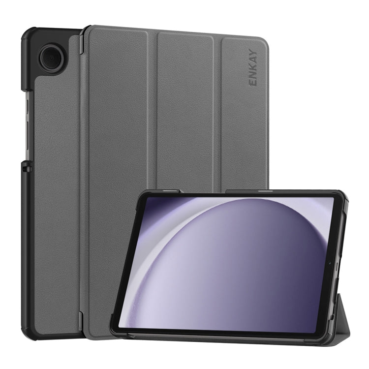 For Samsung Galaxy Tab A9 8.7 ENKAY Tri-fold Custer Texture Leather Smart Tablet Case(Grey)