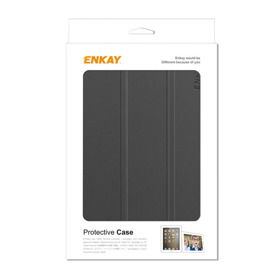 For Samsung Galaxy Tab A9 8.7 ENKAY Tri-fold Custer Texture Leather Smart Tablet Case(Grey)