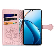For Realme 12 Pro Cat and Dog Embossed Leather Phone Case(Rose Gold)