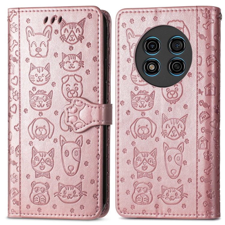 For Ulefone Note 15 Cat and Dog Embossed Leather Phone Case(Rose Gold)