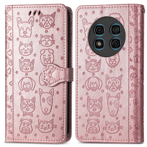 For Ulefone Note 15 Cat and Dog Embossed Leather Phone Case(Rose Gold)