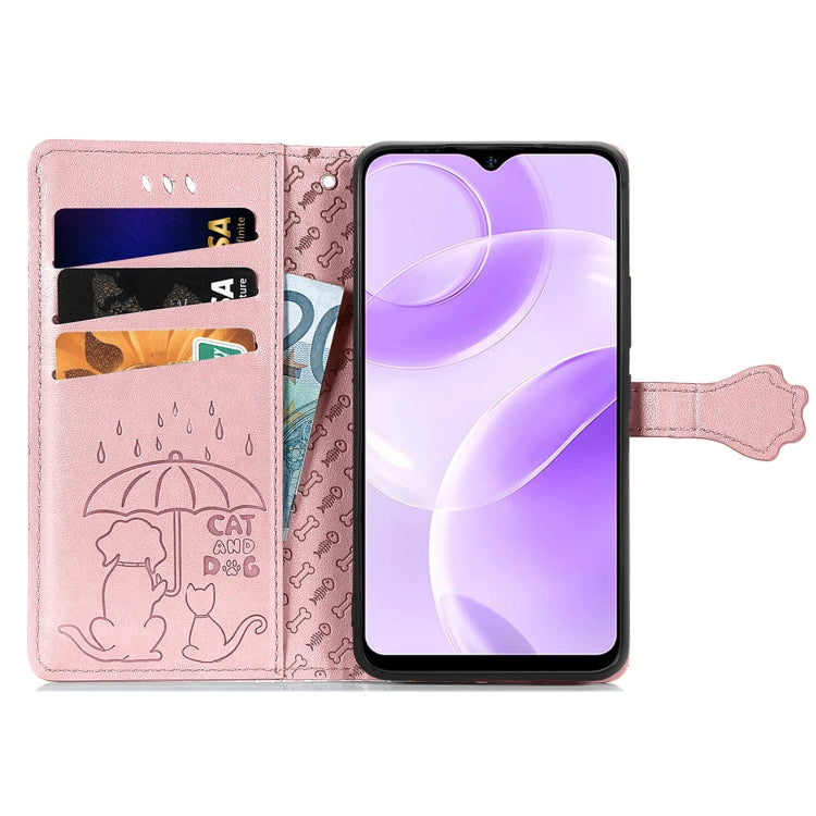 For Ulefone Note 15 Cat and Dog Embossed Leather Phone Case(Rose Gold)