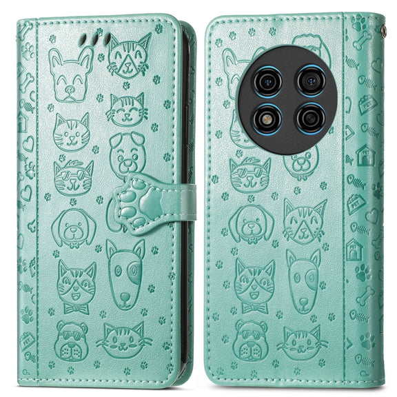 For Ulefone Note 15 Cat and Dog Embossed Leather Phone Case(Green)