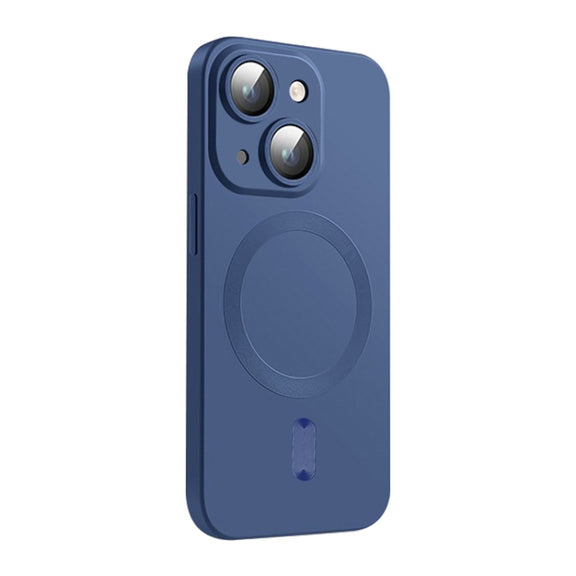For iPhone 14 Plus ENKAY MagSafe Matte TPU Phone Case with Lens Film(Dark Blue)