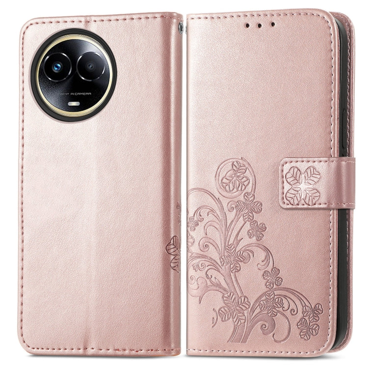 For Realme 11 5G Global Four-leaf Clasp Embossed Buckle Leather Phone Case(Rose Gold)