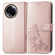 For Realme 11 5G Global Four-leaf Clasp Embossed Buckle Leather Phone Case(Rose Gold)