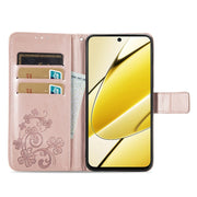For Realme 11 5G Global Four-leaf Clasp Embossed Buckle Leather Phone Case(Rose Gold)