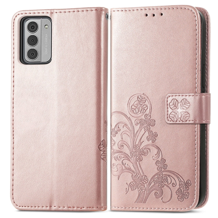 For Nokia G42 Four-leaf Clasp Embossed Buckle Leather Phone Case(Rose Gold)