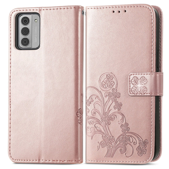 For Nokia G42 Four-leaf Clasp Embossed Buckle Leather Phone Case(Rose Gold)