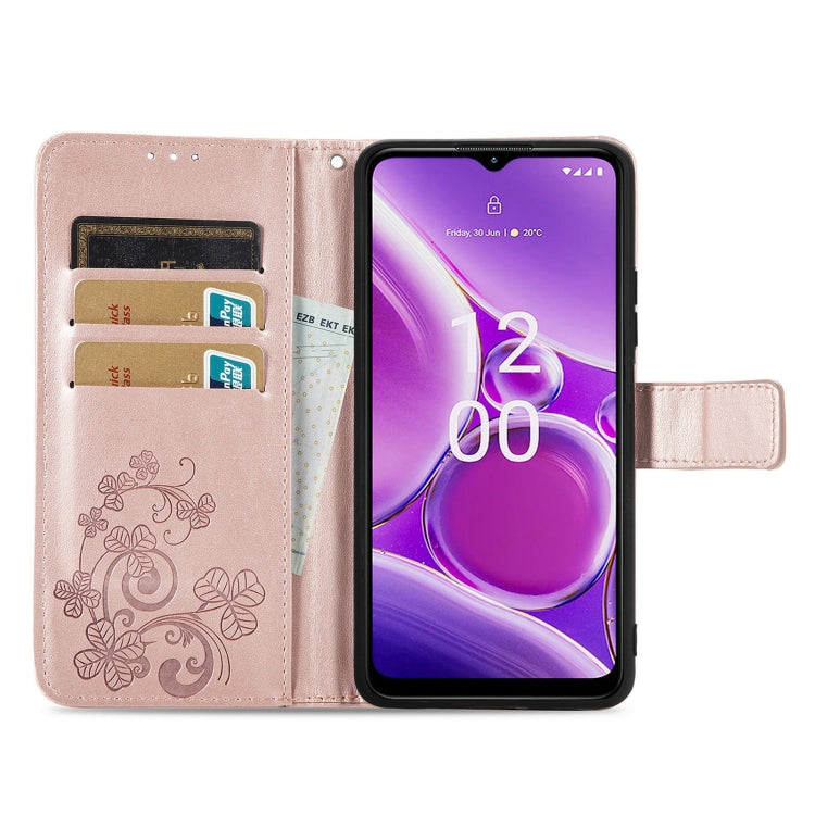 For Nokia G42 Four-leaf Clasp Embossed Buckle Leather Phone Case(Rose Gold)