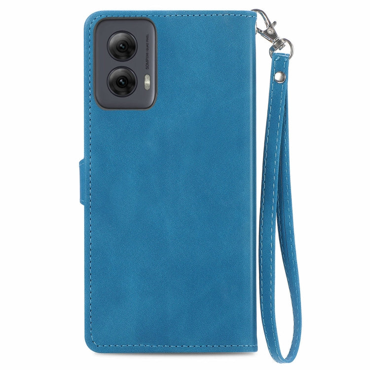 For Motorola Moto G Power 5G 2024 Embossed Flower Zipper Leather Phone Case(Blue)