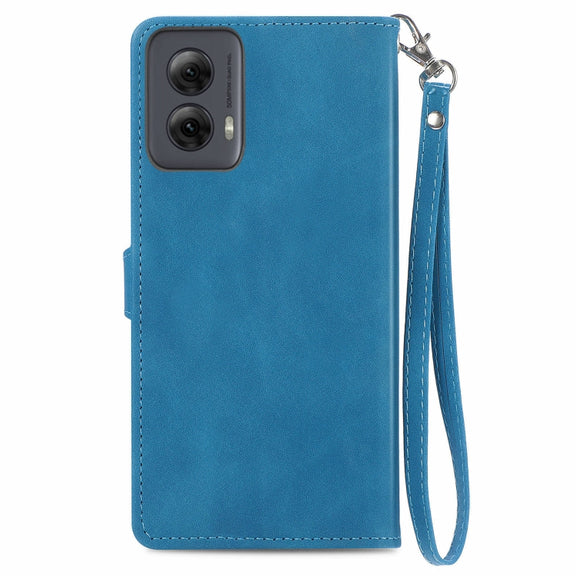 For Motorola Moto G Power 5G 2024 Embossed Flower Zipper Leather Phone Case(Blue)