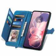For Motorola Moto G Power 5G 2024 Embossed Flower Zipper Leather Phone Case(Blue)