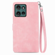For Motorola Edge 2024 Embossed Flower Zipper Leather Phone Case(Pink)