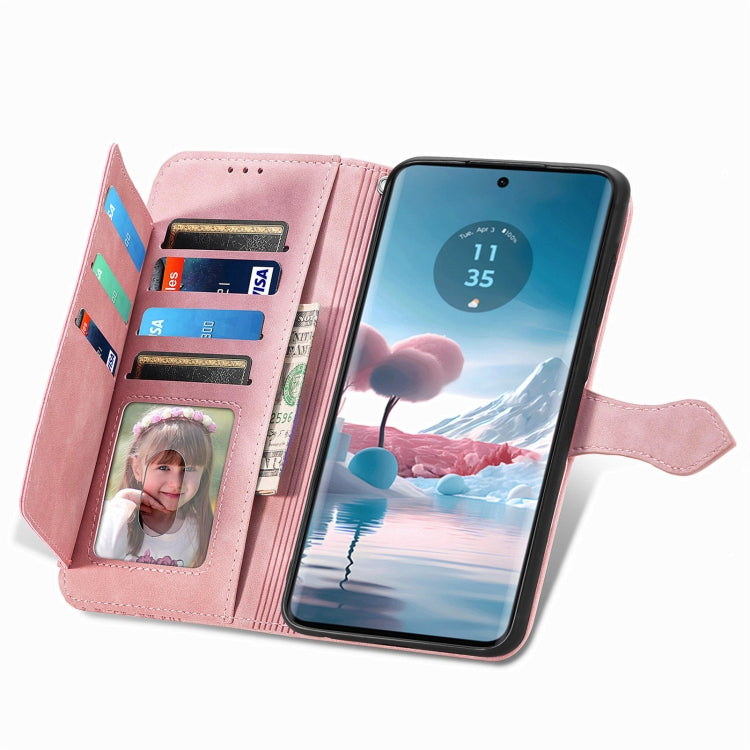 For Motorola Edge 2024 Embossed Flower Zipper Leather Phone Case(Pink)