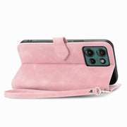 For Motorola Edge 2024 Embossed Flower Zipper Leather Phone Case(Pink)