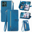 For Motorola Edge 2024 Embossed Flower Zipper Leather Phone Case(Blue) - free shipping - PMC Jewellery - Order now!