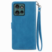 For Motorola Edge 2024 Embossed Flower Zipper Leather Phone Case(Blue)