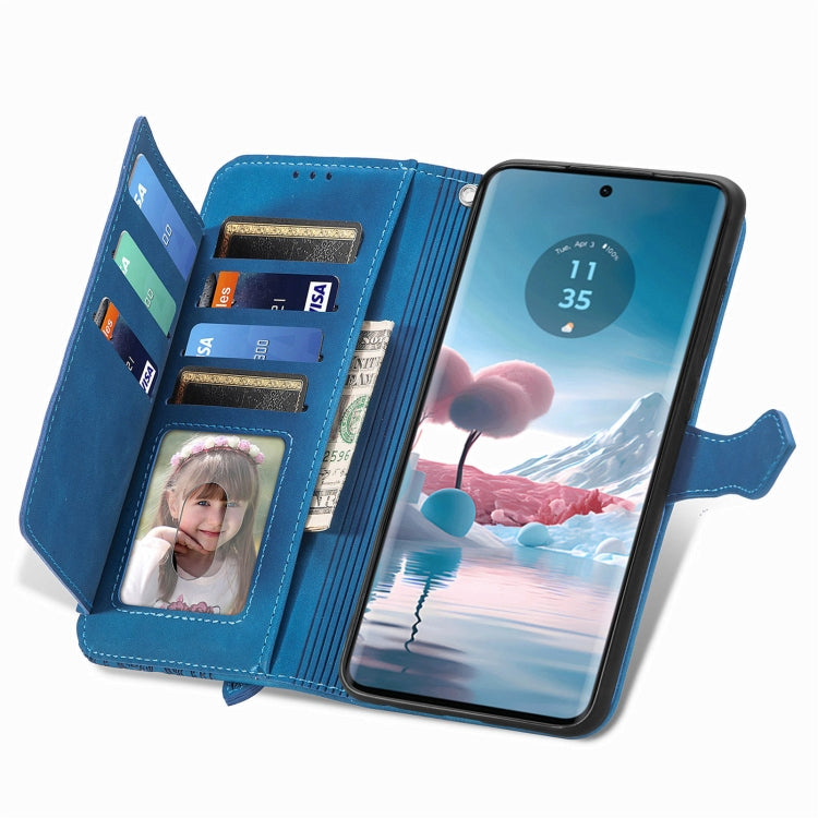 For Motorola Edge 2024 Embossed Flower Zipper Leather Phone Case(Blue)