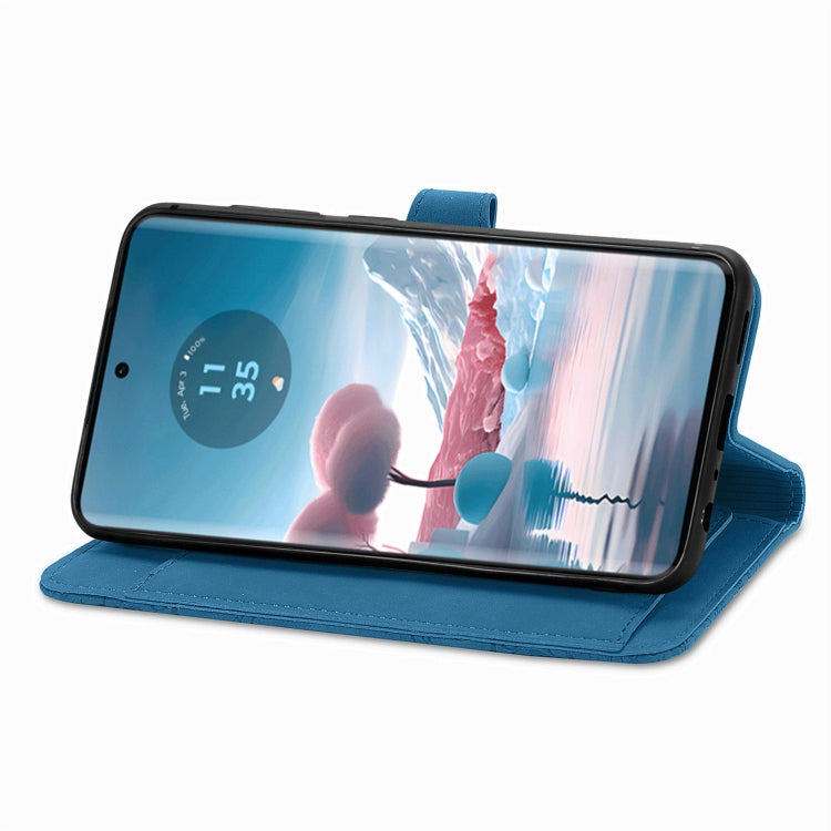 For Motorola Edge 2024 Embossed Flower Zipper Leather Phone Case(Blue)