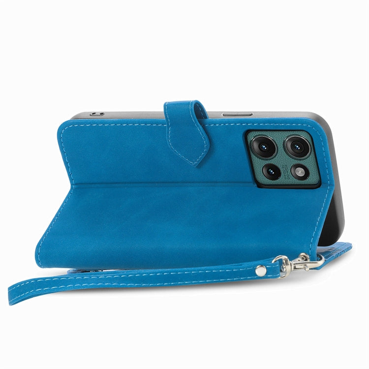 For Motorola Edge 2024 Embossed Flower Zipper Leather Phone Case(Blue)