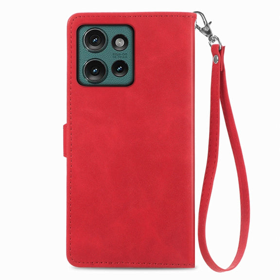 For Motorola Edge 2024 Embossed Flower Zipper Leather Phone Case(Red)
