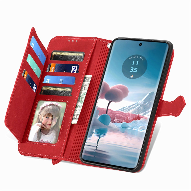 For Motorola Edge 2024 Embossed Flower Zipper Leather Phone Case(Red)