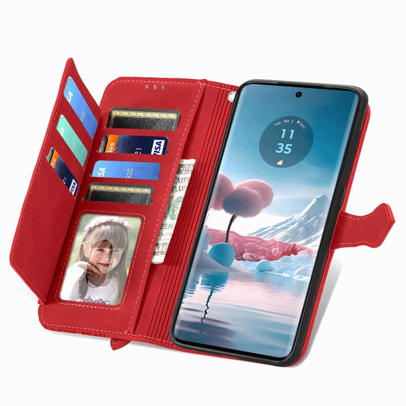 For Motorola Edge 2024 Embossed Flower Zipper Leather Phone Case(Red)