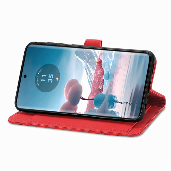 For Motorola Edge 2024 Embossed Flower Zipper Leather Phone Case(Red)