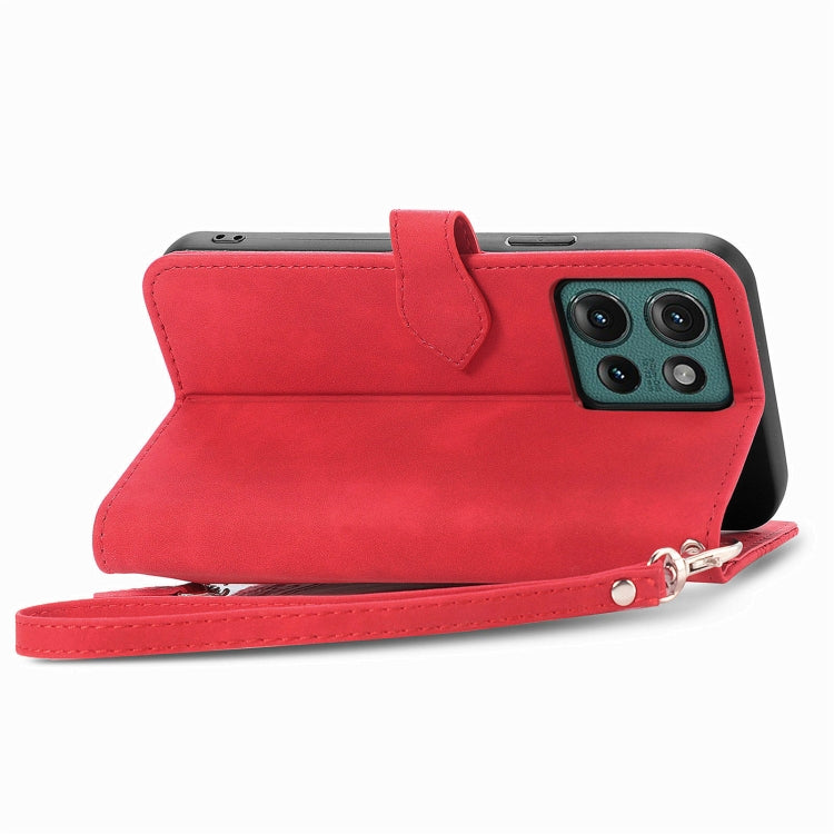 For Motorola Edge 2024 Embossed Flower Zipper Leather Phone Case(Red)