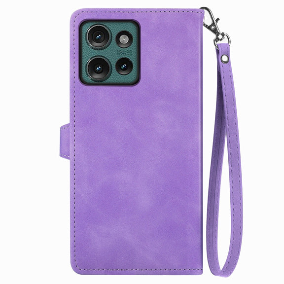 For Motorola Edge 2024 Embossed Flower Zipper Leather Phone Case(Purple)