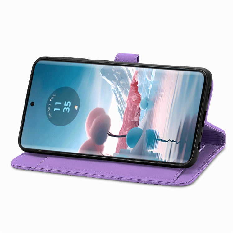For Motorola Edge 2024 Embossed Flower Zipper Leather Phone Case(Purple)