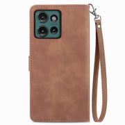 For Motorola Edge 2024 Embossed Flower Zipper Leather Phone Case(Brown)