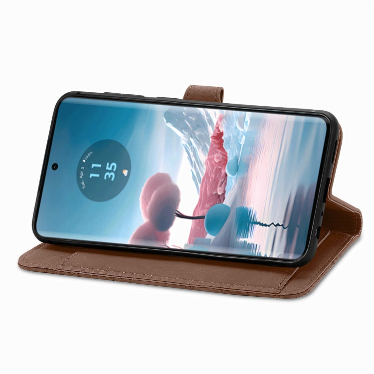 For Motorola Edge 2024 Embossed Flower Zipper Leather Phone Case(Brown)