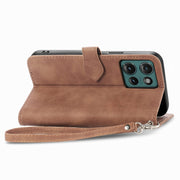 For Motorola Edge 2024 Embossed Flower Zipper Leather Phone Case(Brown)